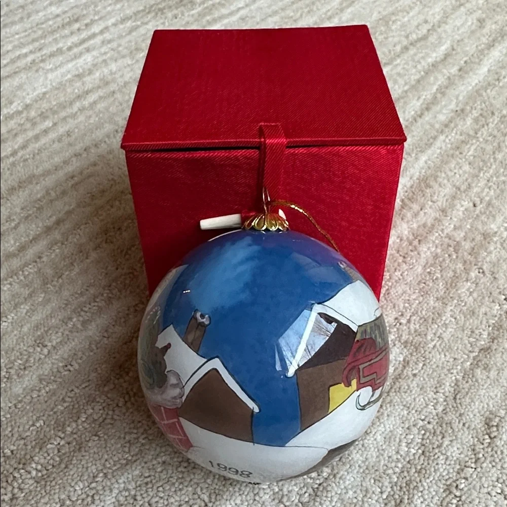 Vintage Pier 1 Li Bien Glass Inside Painted Christmas Ornament Santa Reindeer 98